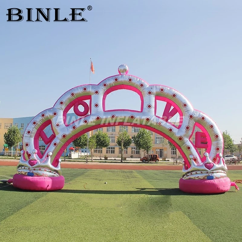 ¡Caliente! Arco inflable gigante Rosa plateado con forma de corona para decoración de cumpleaños de niña