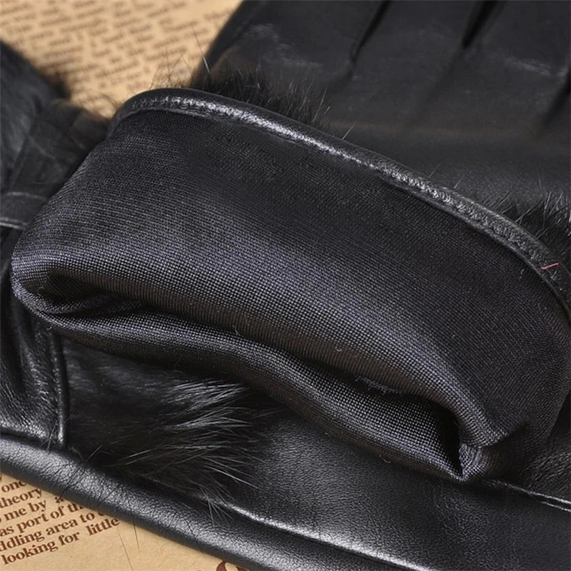 Guantes de piel auténtica de marca para mujer, guantes de piel de oveja de tendencia de moda, muñeca, pelo de conejo, guante de conducción elegante para mujer, L149NN-5