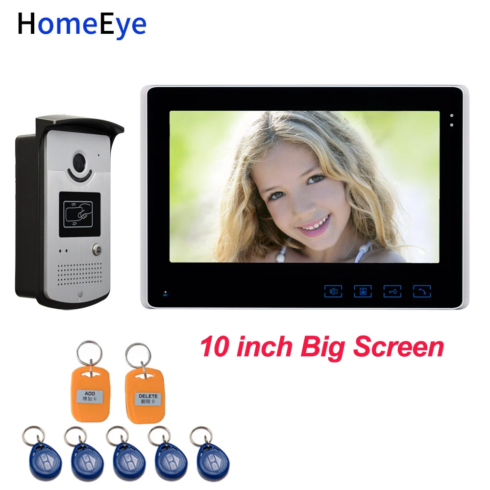 HomeEye 10inch Video Door Phone Video Intercom Home Access Control System+RFID Card Reader 1200TVL Waterproof Touch Button OSD