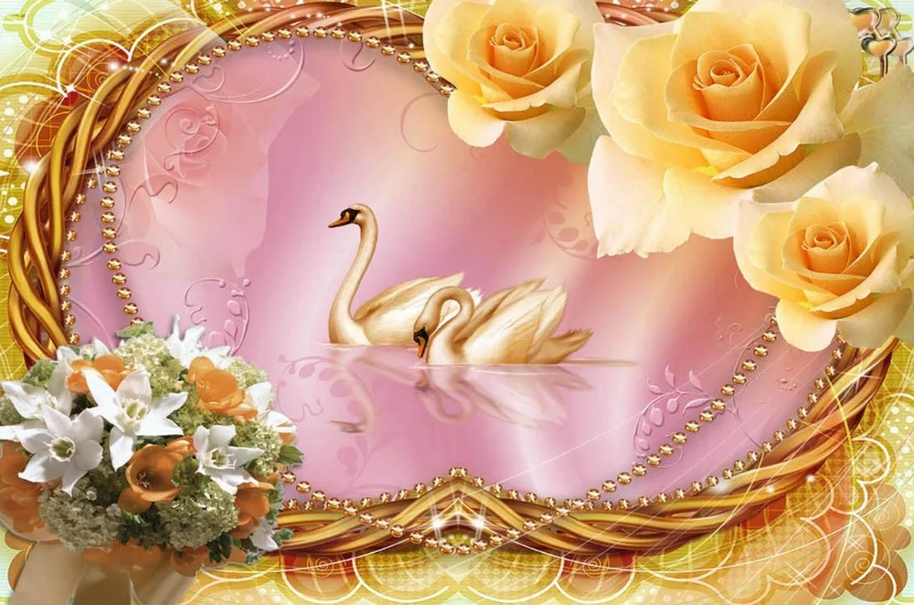 Wall Decoration Gold rose romantic swan love Mural 3d wallpaper 3d wall papers for TV backdrop Non woven wallpaper