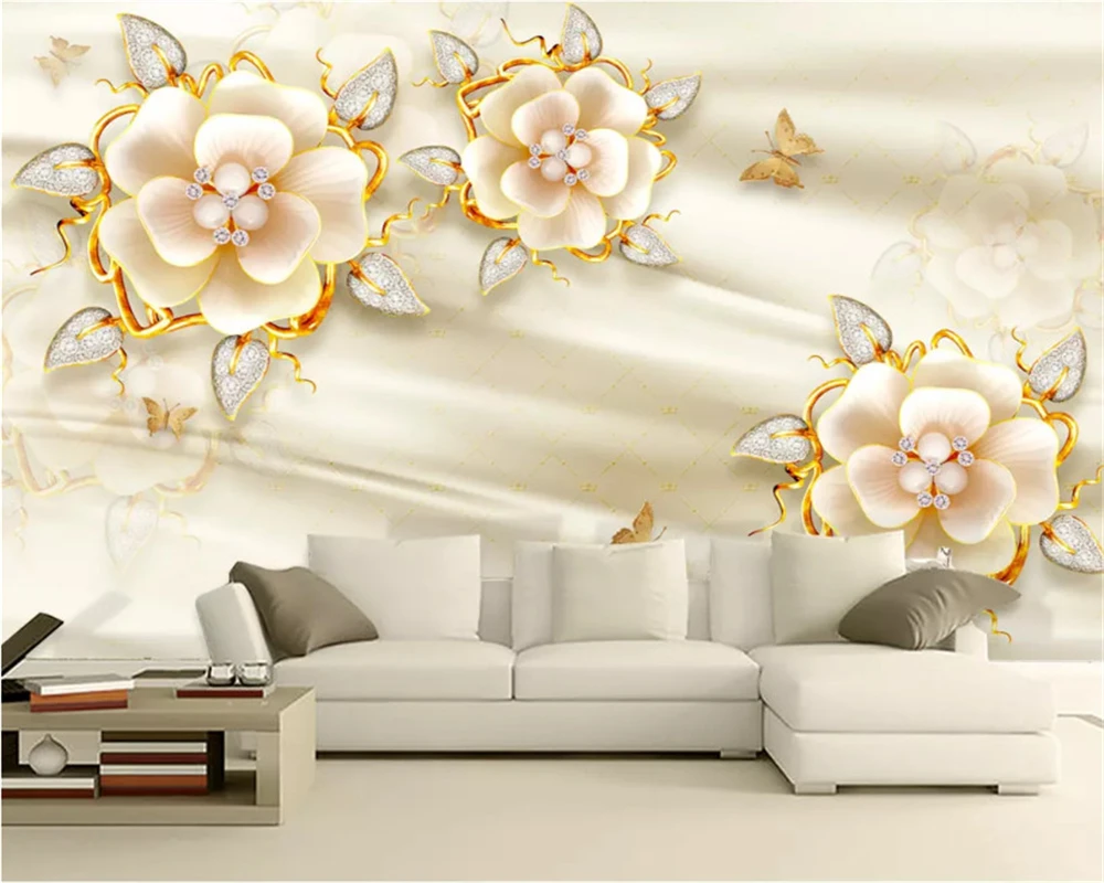 beibehang Custom fashion classic 3d wallpaper beautiful European golden rose luxury jewelry TV background wall papers home decor