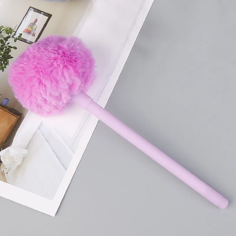 1pcs Gel Pens Kawaii Fluffy Ball Top Pendant 0.38mm Medium Black Ink Ballpoint Pens Office School Stationery for Coworkers Gift