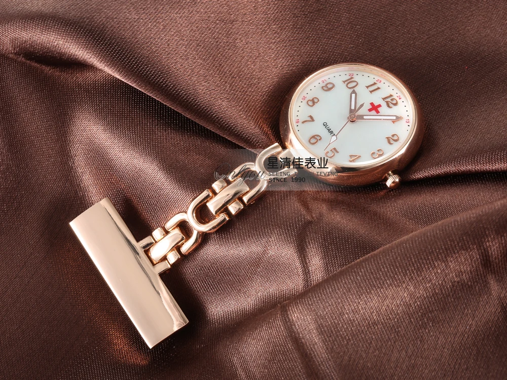 Elegant Round Dial Clip-on Fob Nurse Pocket Watch Quartz Rose Gold Brooch Hanging Doctor Women Luminous Pin Watch Kids relogio