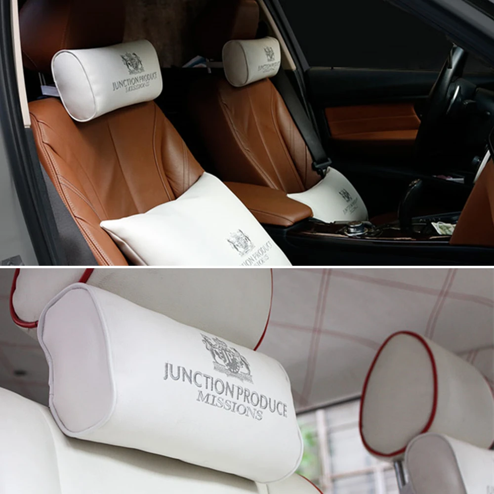 White Leather JP Junction Produce Vip Car Throw Pillows Cushion Backrest Headrest Neck Pillow Shoulder Pad For Auto Interior