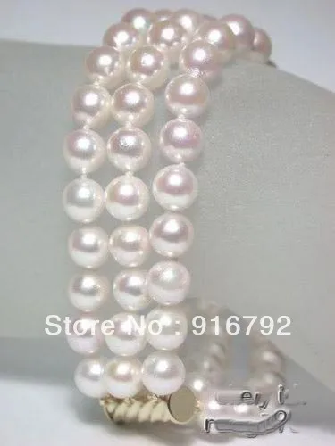 3row 7-8mm akoya AAA white pearl bracelet jewelry clasp 7.8''