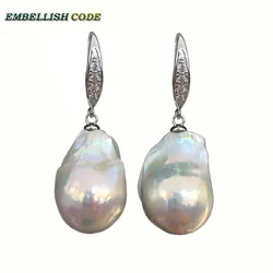 baroque Irregular style pearl hook earrings flameball plus size tissue nucleated natural freshwater pearls Special