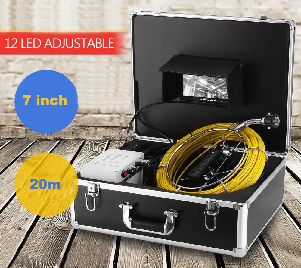 

7 inch Pipeline Inspection Camera 20M Fiberglass Cable Real Time View Industrial Drain Sewer Pipe Inspection Video Camera System