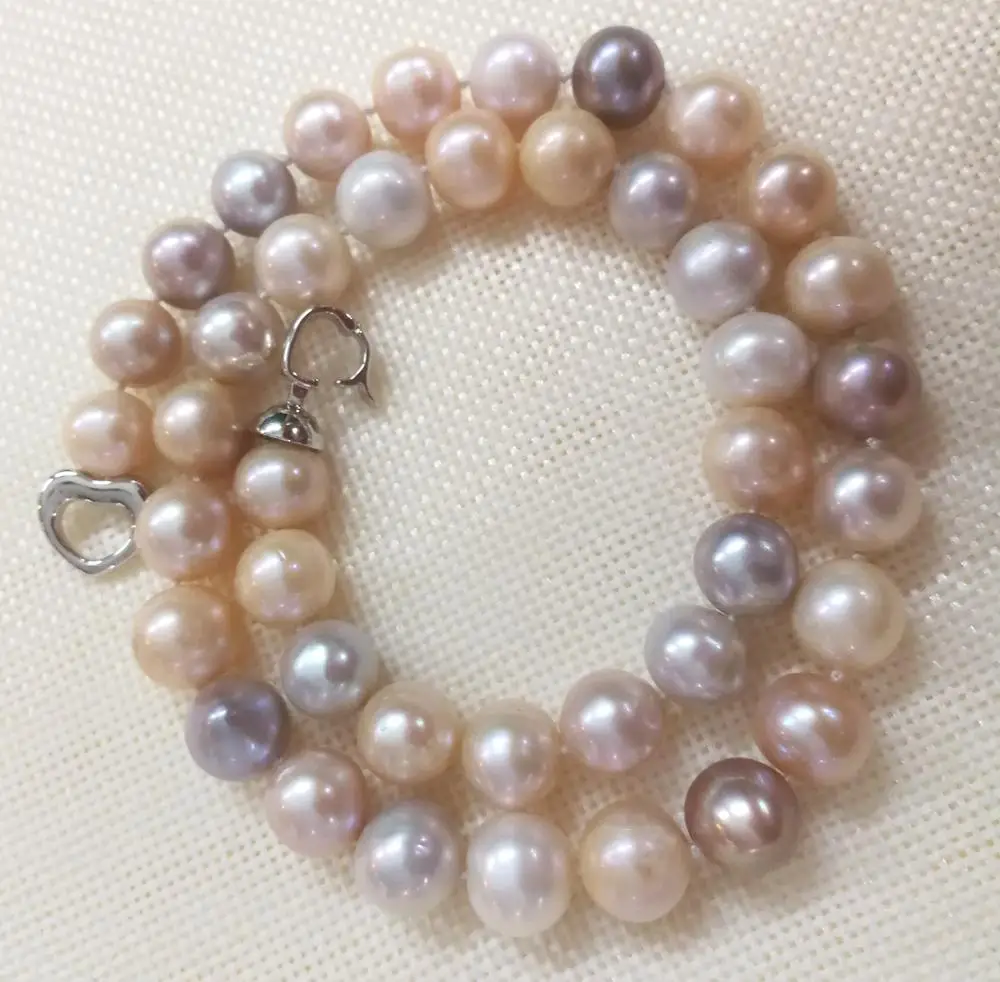 

natural pearl 11mm bright white pink purple freshwater pearl Jewelry handmade necklace gift