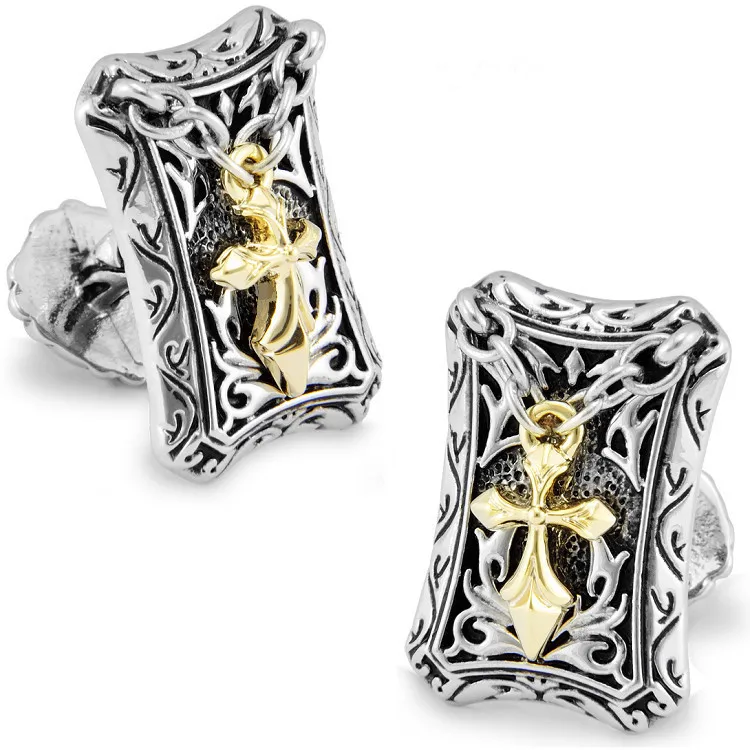 

SPARTA White Gold Electroplated cross cufflinks men's Cuff Links + Free Shipping !!! metal buttons