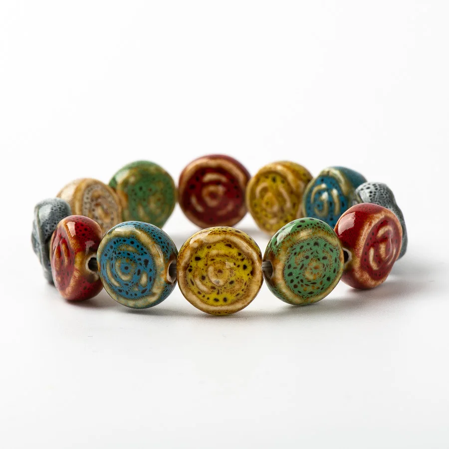 Colorful Unique Rose Ceramic beads bracelets hand made DIY Artware Retro bracelet Jewelery wholesale #FY367