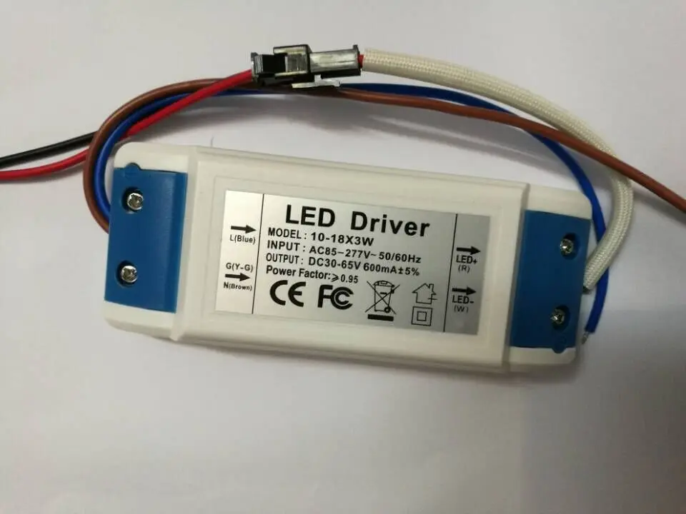 10-18x3W LED Driver Power Supply 36w 40w 50w 54w 600mA 85-277v for 12pcs-18pcs 3W High Power LED Chip