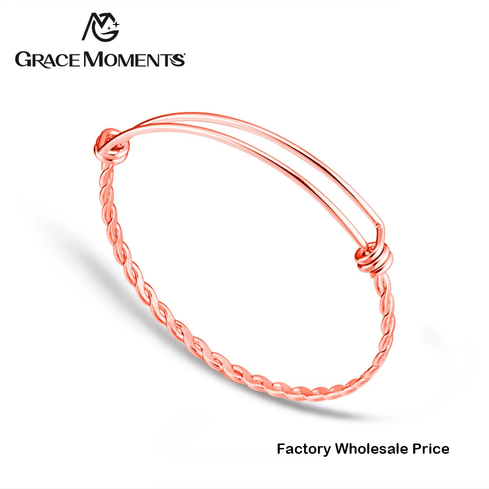 

50pcs/lot Rose Gold Color Twist Bracelet Adjustable Bangle Women Jewelry 60mm 65mm DIY Charm Bracelet for Jewelry Making