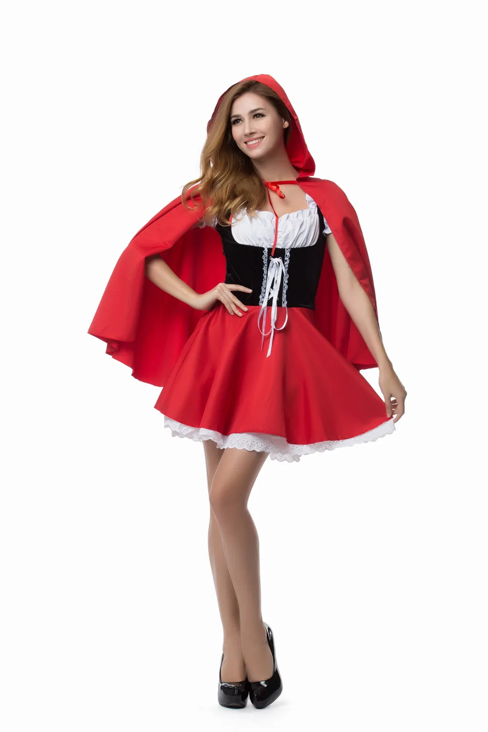 Costume du Petit Chaperon Rouge pour Femme Adulte, Robe de Barrage de Performance Cosplay, Festival de Carnaval d'Halloween