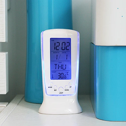 Reloj despertador Digital LED con pantalla LCD, reloj despertador de escritorio con retroiluminación azul, termómetro y calendario, novedad, envío directo