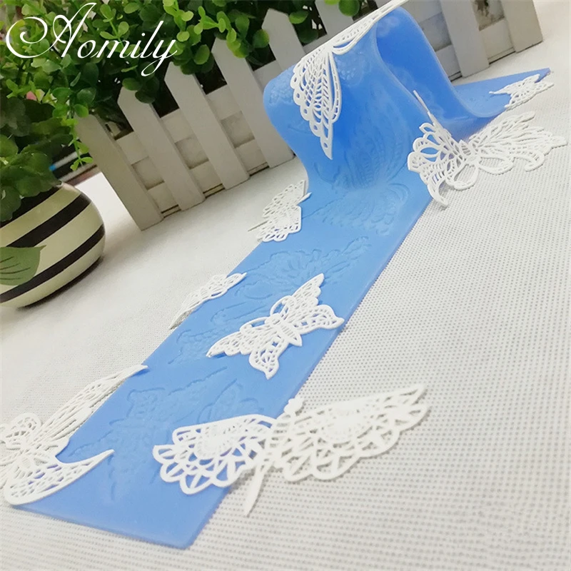 Aomily Lace Butterfly Wedding Cake Silicone Beautiful Lace Fondant Mold Mousse Sugarcraft Icing Mat Pad Pastry Baking Tool