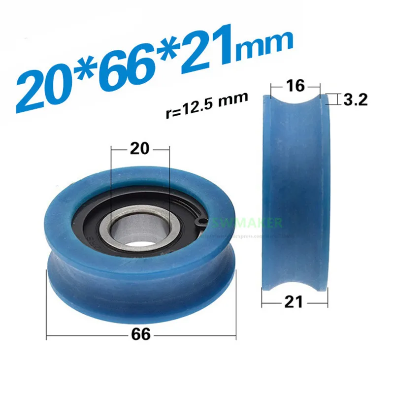 10pcs 20*66*21mm 6204 bearing wrapped pulley/nylon wheel, old shell, guide wheel with clip spring, for 25mm diameter track