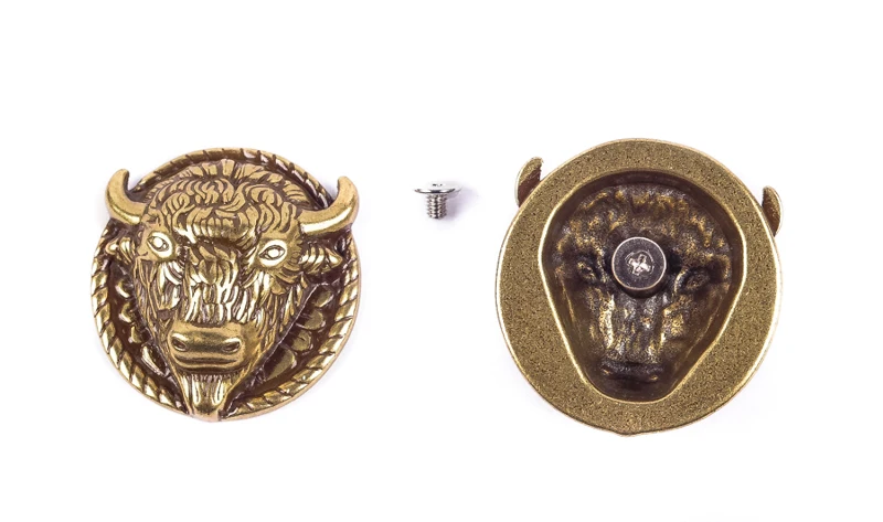 2 Stück 48*50MM Retro Messing Schwerer Büffelkopf Bison-Kopf Lederhandwerk Western Sattelgürtel Conchos mit Schraubbefestigung – Detail 7
