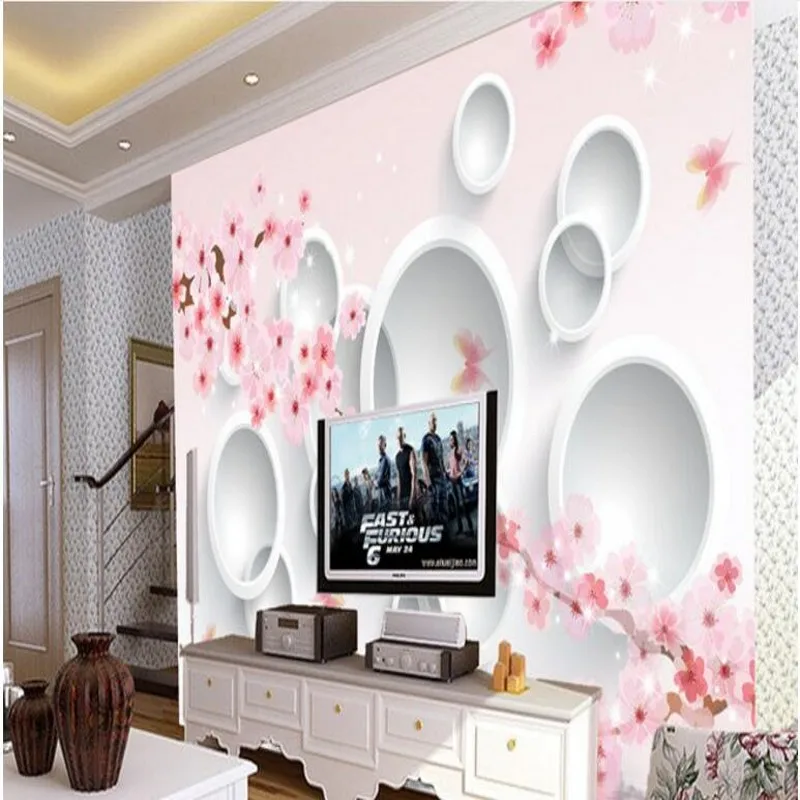 

wellyu Custom large - scale murals three - dimensional Sakura reflection background wall paintings non - woven wallpaper