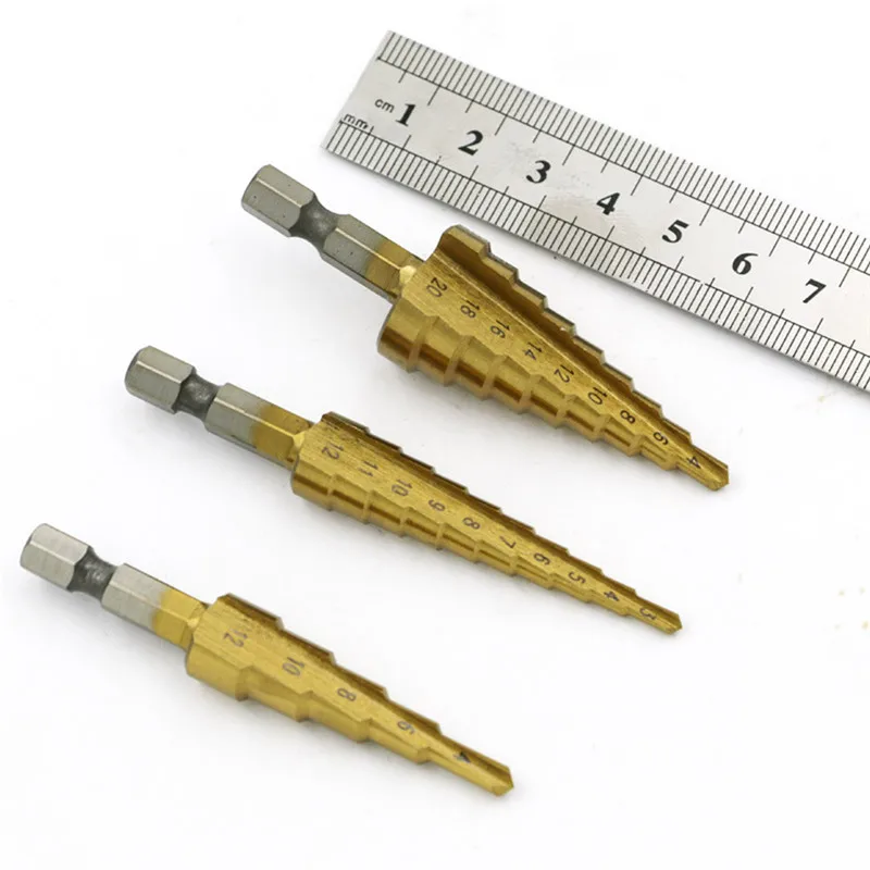 Brocas hexagonal hss 3 peças, brocas de aço de alta velocidade, conjunto de brocas de cone para metal, ferramentas elétricas, brocas de metal dz132