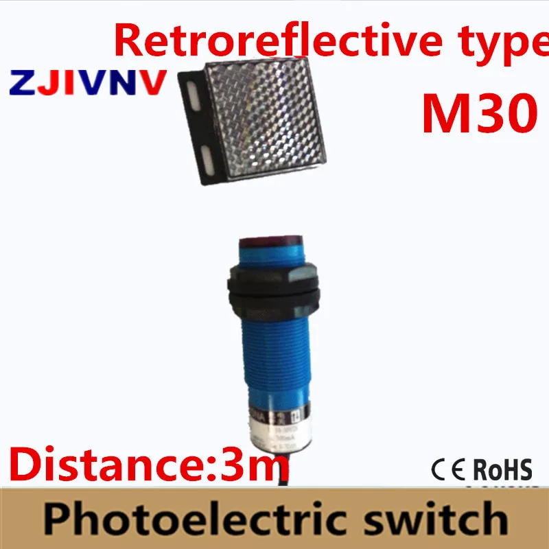 

M30 Retroreflctive type photoelectric sensor DC NPN/PNP NO NC NO+NC AC NO/NC photocell switch with mirror plate distance 3M