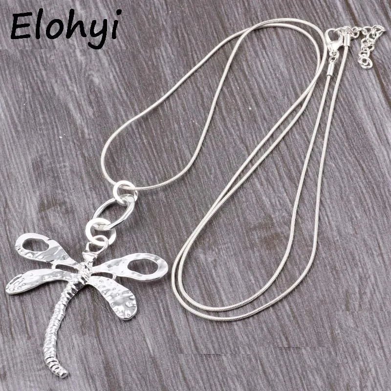 ELOYHI Women Necklace Dragonfly Statement Necklaces Pendants Vintage Jewelry Snake Chain Long Necklace Women