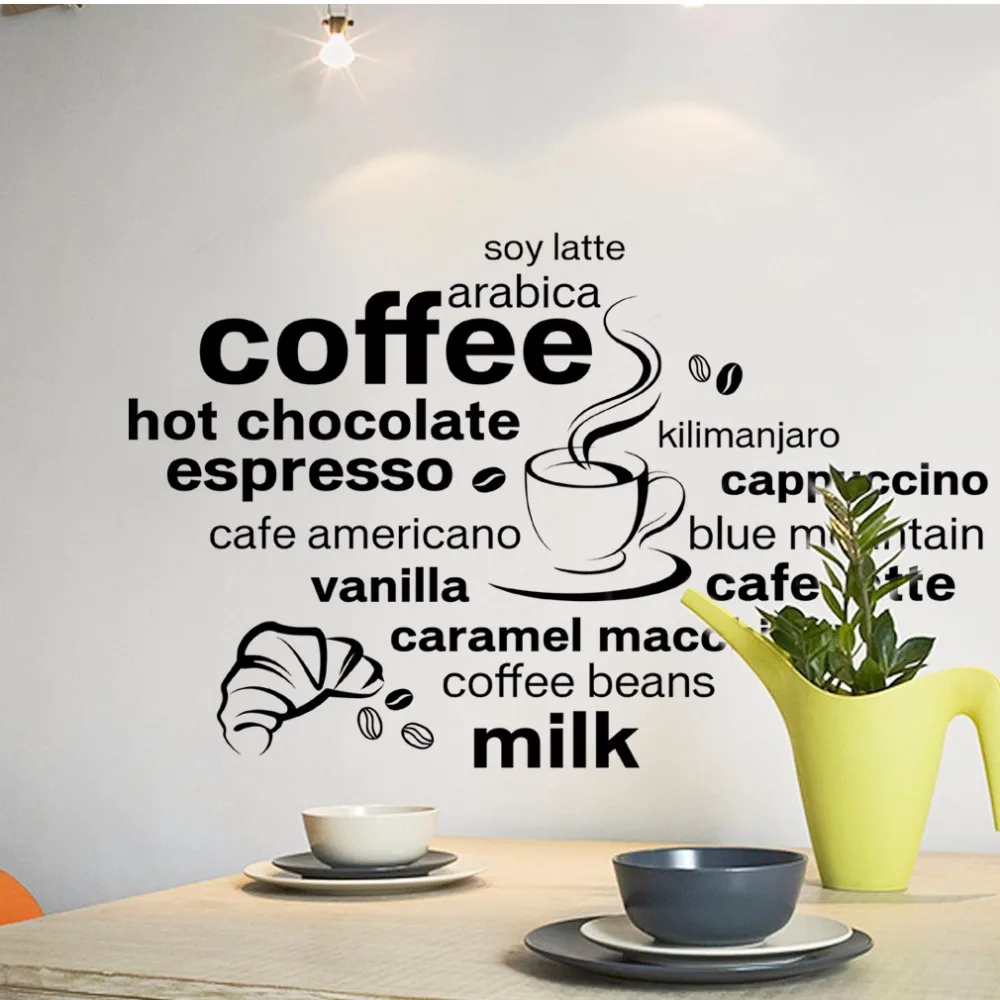 English proverbs coffee wall stickers Vinyl DIY Coffee language wall decals For Cafe kitchen restaurant decoration Art