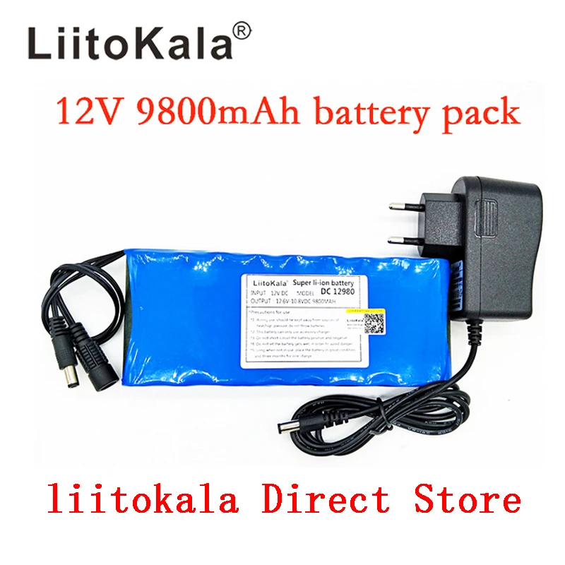 Liitokala New 12V 9800mAh battery pack lithium ion camera camera battery and 12.6V 1A charger eu / us plug