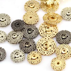 Metal Snap Button 15mm 18mm 21mm Clasp Buttons Hollow Flower Invisible Coat Buttons Fashion Suit Buckle Black Gold Silver 5piece