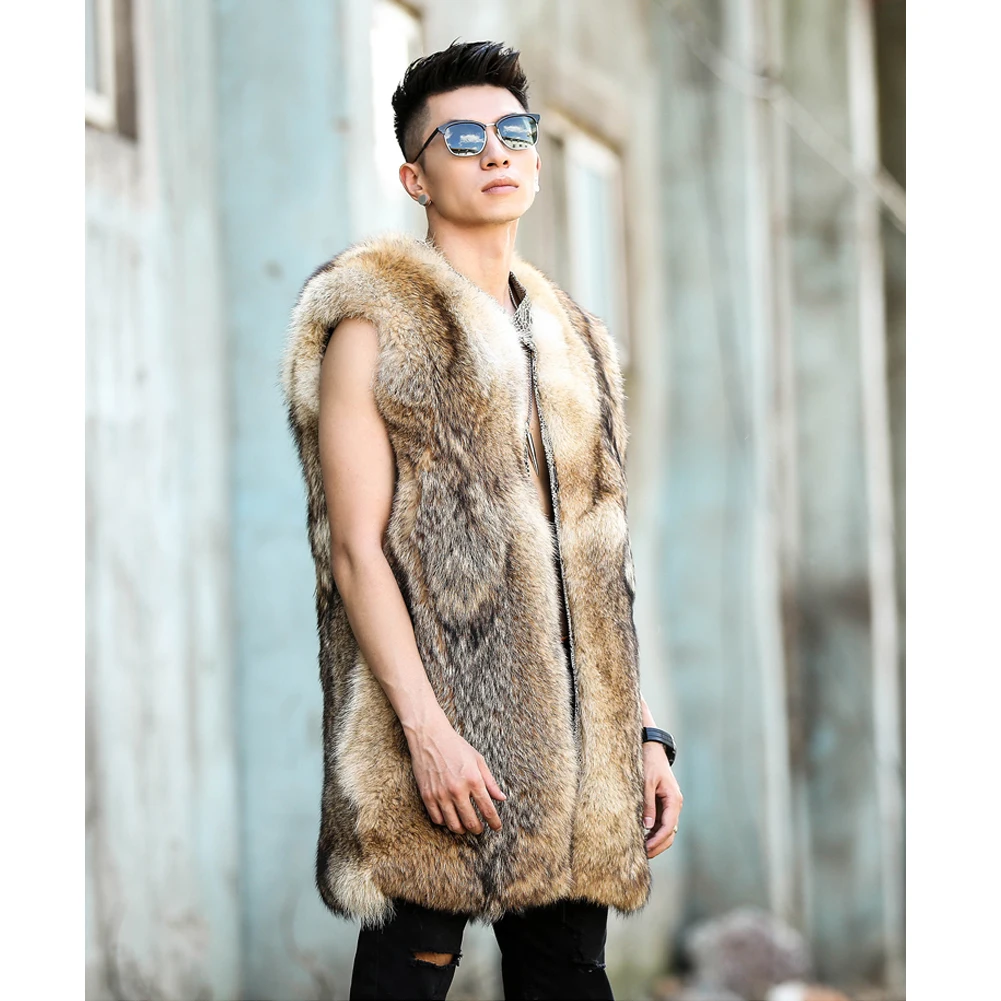 Men's Long Style Wolf Vest Men's Fur Coat Men's Winter Jacket