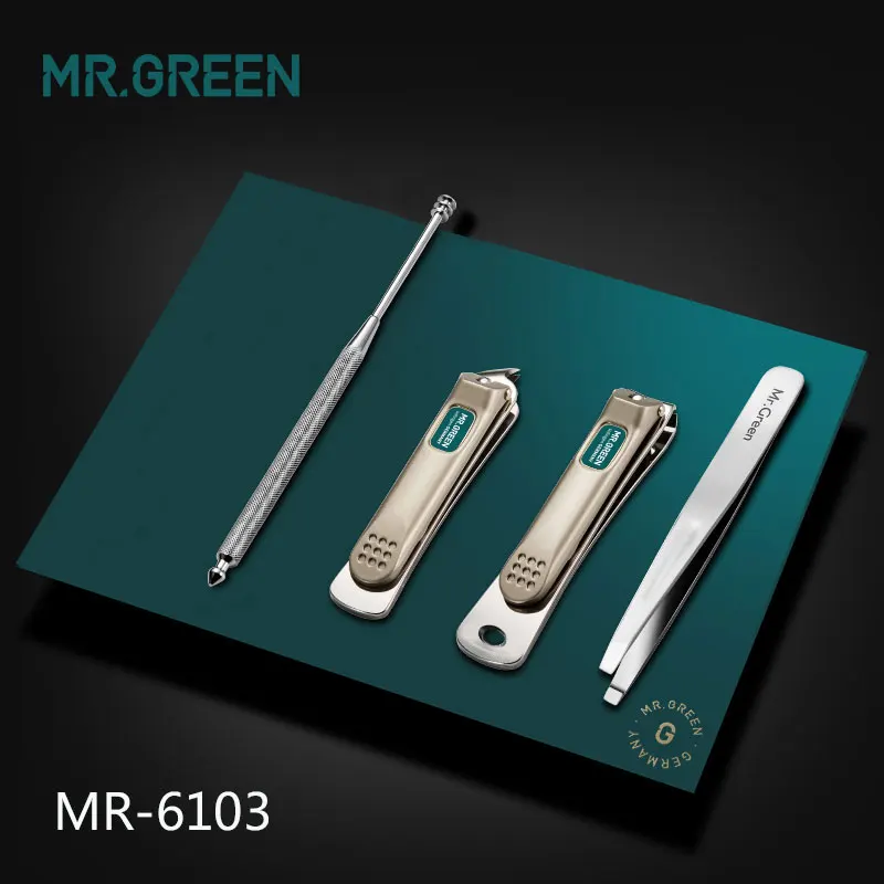 MR.GREEN-Juego de cortaúñas profesional de acero inoxidable para el hogar, herramientas de manicura 4 en 1, kit de aseo, arte portátil, limpieza