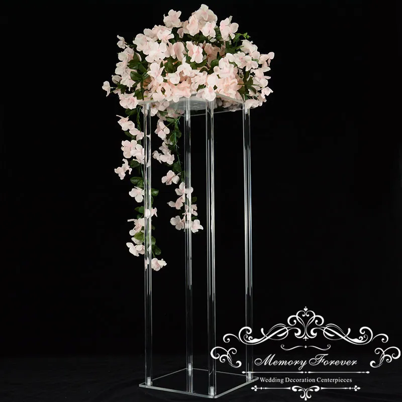 H80cm x D25cm Square Clear Acrylic Crystal Chandelier Wedding Tabletop Flower Stand Holder Pillar Centerpiece Decorative Vase