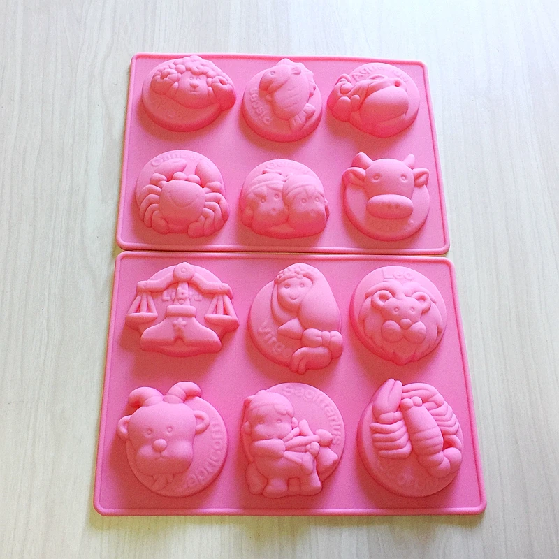 Wholesale(2pcs/lot) Silicone Cake Mold  Entire 12 Constellation Chocolate Mold Ice Cream Handmade Soap Bakery Tool