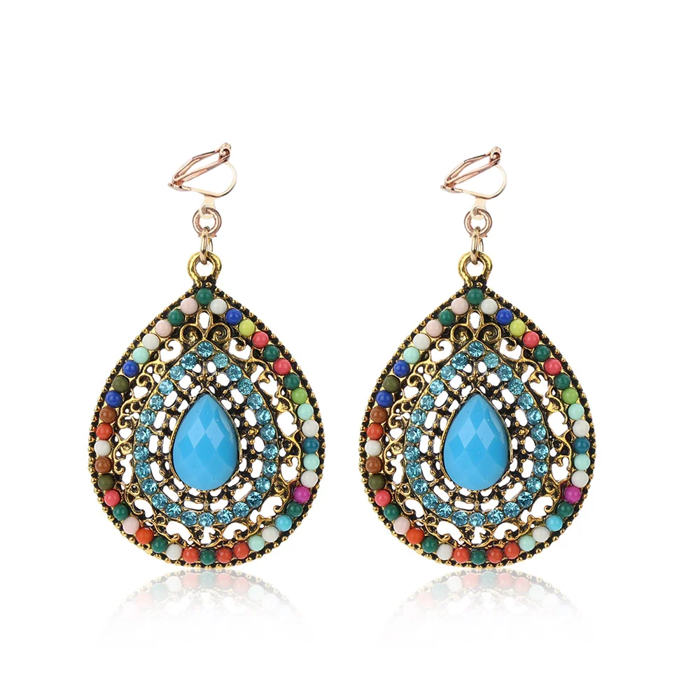 New Party Bijoux Bohemia Statement Crystal Clip Earrings Boho Turkish Vintage Ethnic Jewelry No Pierced Earrings for Women 2019