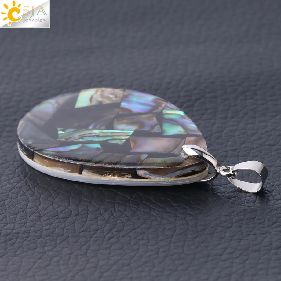 CSJA Natural Abalone Shell Necklace Pendant Water Drop New Zealand Oyster Sea Mother of Pearl Shell Jewelry for Women Girl F843