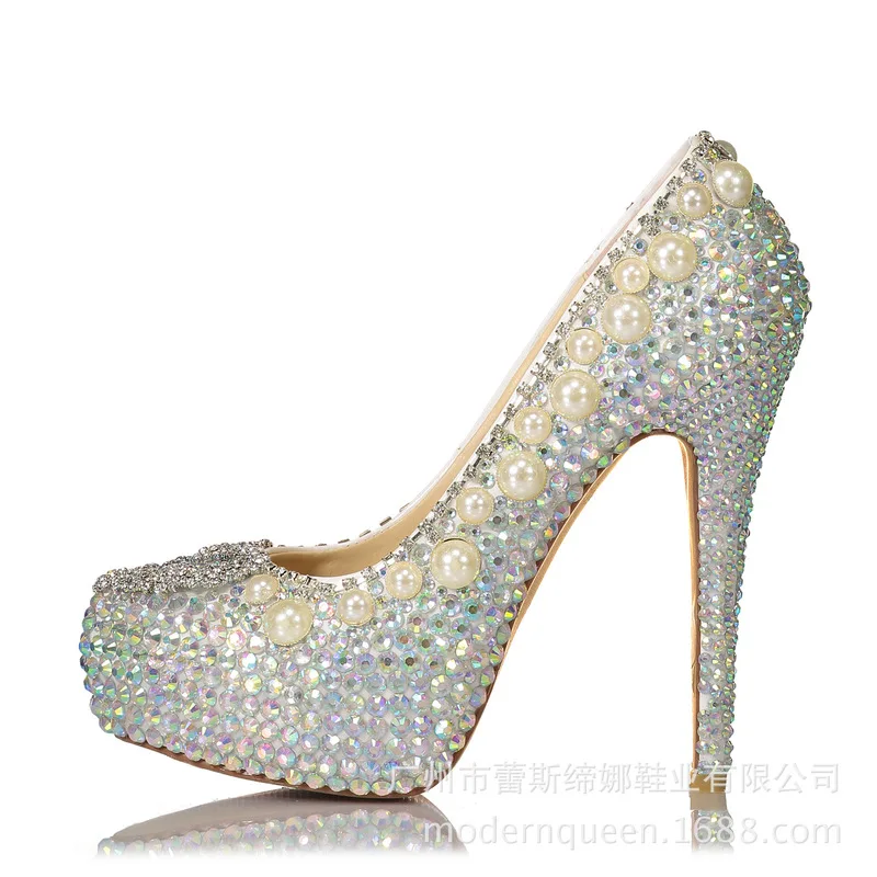 

Women Pumps Sexy High Heels Shoes fashion spring Rhinestone 14CM Thin Heels Bling Wedding Shoes