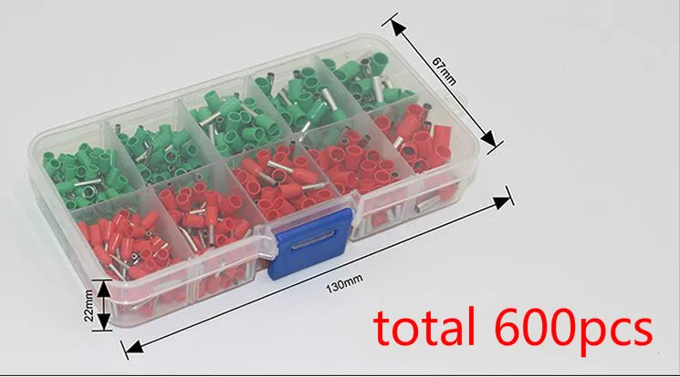 600pcs/set 2 colors tube terminals Connector Cord Pin End Cable wire Bootlace Ferrules kit for 22~12AWG