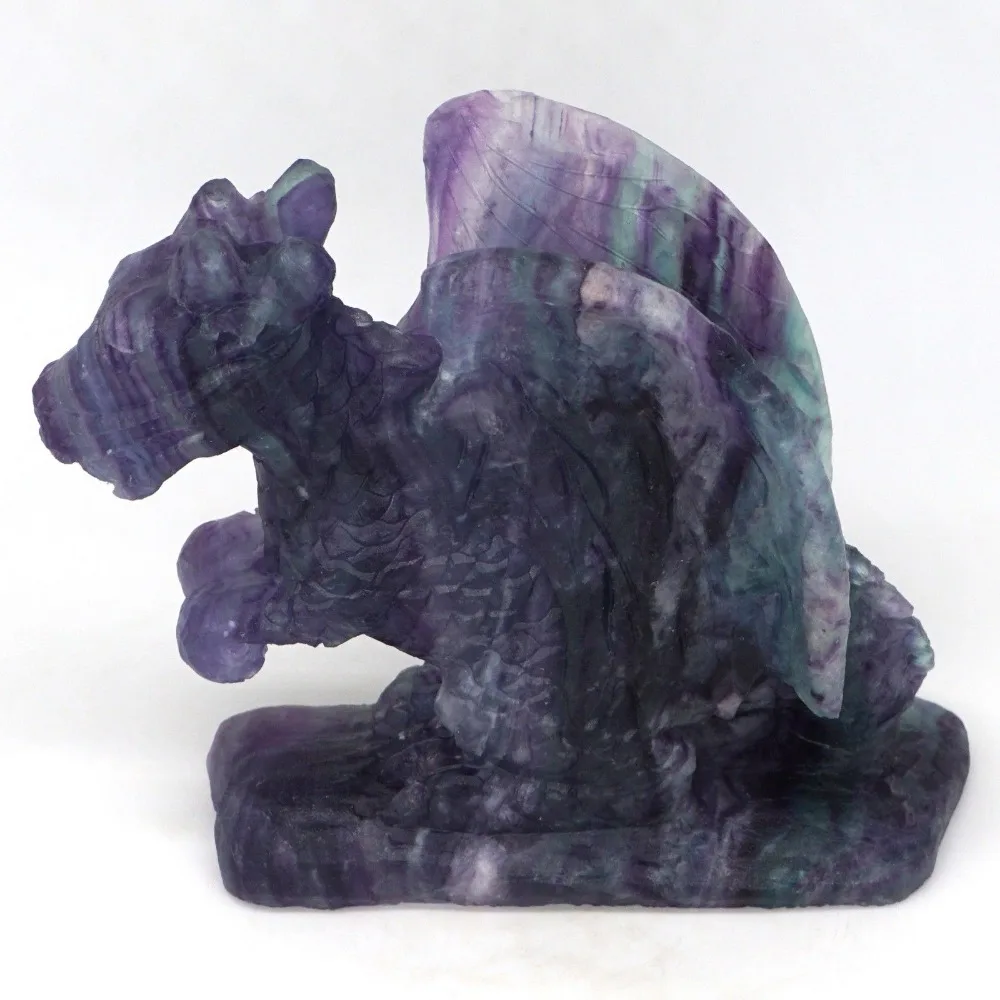 Flying Dragon Figurine Natural Gemstone Fluorite Crystal Healing Reiki Decor