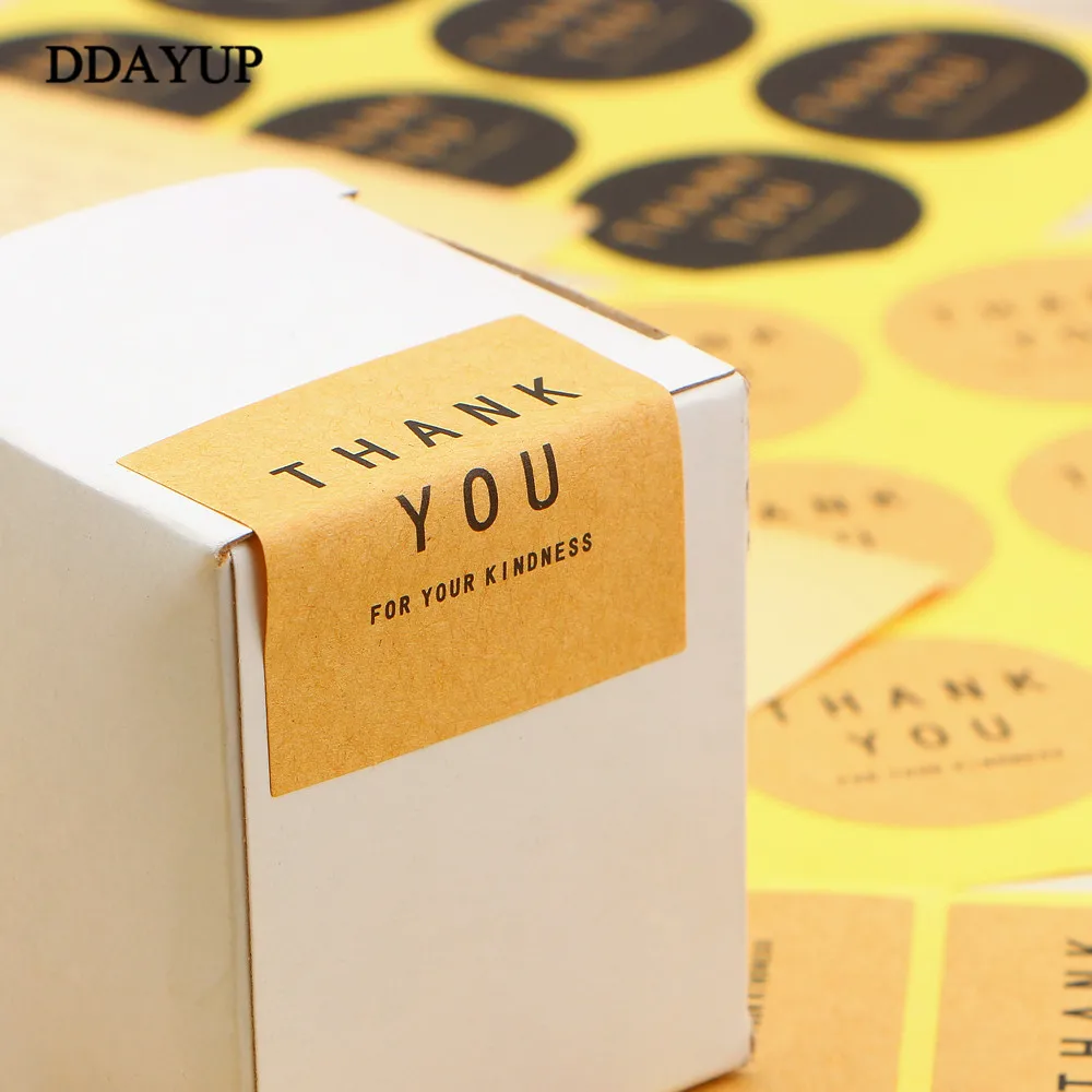 60Pcs Sticker Label Terima Kasih Round Square Hitam Kertas Kraft Warna Penyegelan Baking Biskuit Tas Seal Dekoratif Stiker