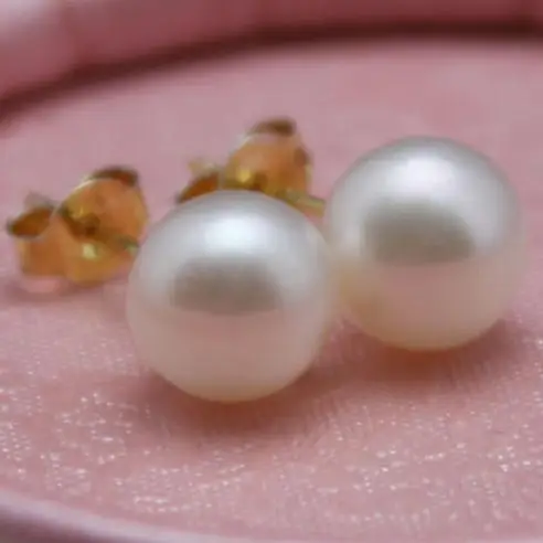 Perfect Cultured Pearl Jewelry AAA 7-8MM White Color Round Freshwater Pearl Earrings