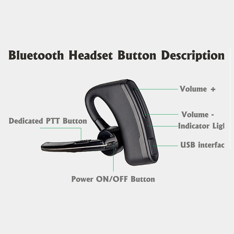 Walkie-talkie, auriculares manos libres con Bluetooth, auriculares inalámbricos de mano, Radio bidireccional, auricular de Bluetooth