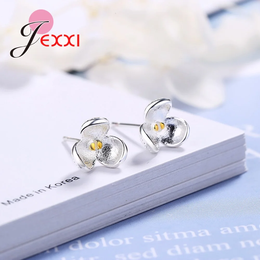 1 Newest Genuine 925 Sterling Silver Needle Jewelry 3 leaves Flower Shaped Stud Earrings Lovely Women Part Accessory Nice Gifts