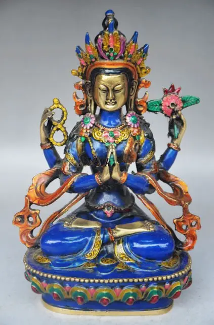 5.71 inch / Elaborate Chinese Copper cloisonne handicrafts Tibetan Buddhism Buddha statue