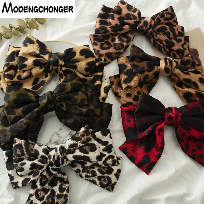 New Arrival Barrette 3 warstwy Leopard Print Hairgrips Duża duża kokardka Spinka do włosów dla dziewczynek Damska spinka do włosów Modne akcesoria do włosów