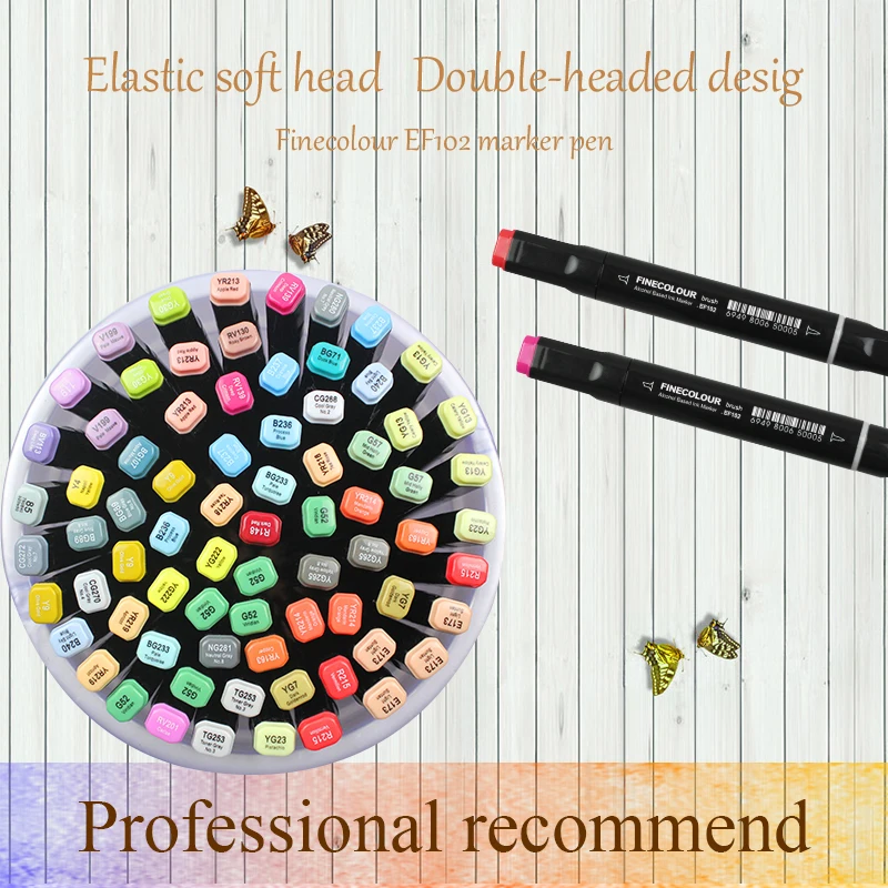 Finecolour EF102 Double-headed แปรงนุ่ม Professional Sketch Drawing Art Markers ปากกา