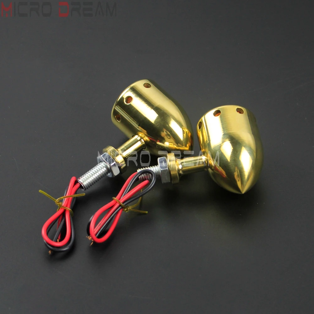 2pcs Brass Motorcycle Turn Signal Indicator Lamp DC 12V Maker Blinker Light Amber for Harley Sportster Chopper Yamaha Universal