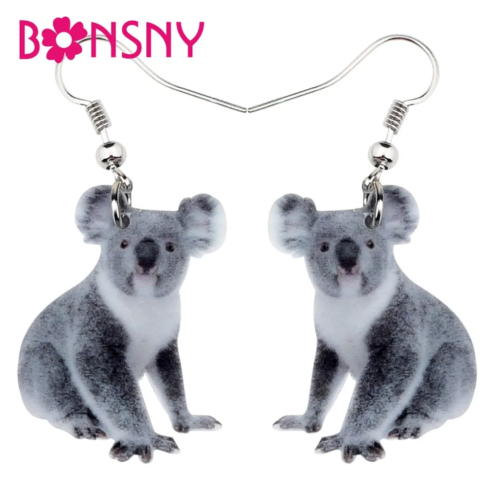 Bonsny Statement Acrylic Australian Koala Bear Earrings Drop Dangle Cute Animal Jewelry For Women Girls Gift Charms Wholesale