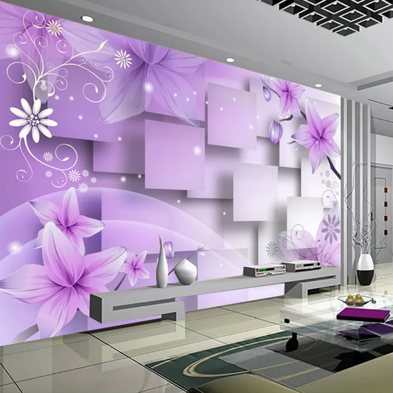 

Modern Minimalist Purple Flowers 3D Stereoscopic Abstract TV Background Wallpaper Living Room Wall Decoration Painting Mural