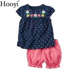 Hooyi Floral Baby Girls Clothes Suit Newborn Clothing Sets Polka Dot Children T-Shirt Hot Shorts Summer Outfit 0-2 Years Infant