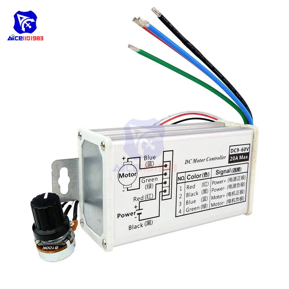 diymore DC 9 -12V 24V 60V 20A PWM DC Motor Stepless Speed Controller Switch