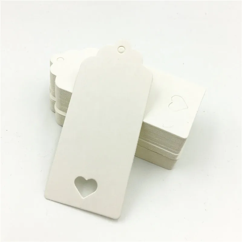 100pcs White Brown Hollow Heart Paper Hang Tags DIY scallop Label Wedding Gift Decorating Tag Luggage Note 15M Rope 9*4cm